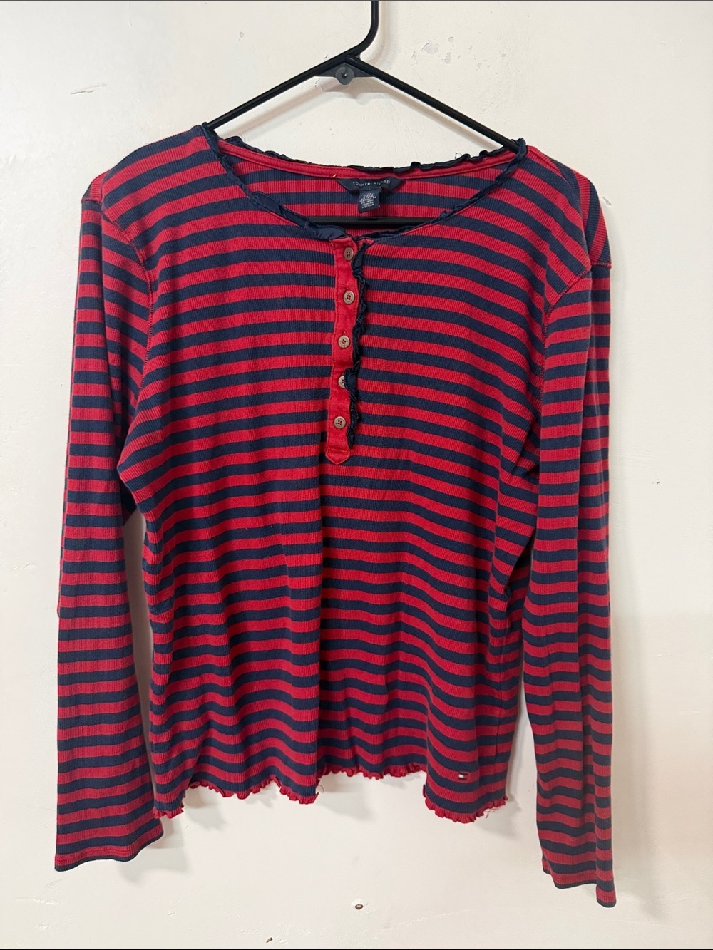 Tommy Hilfiger Red & Navy Striped Henley Top